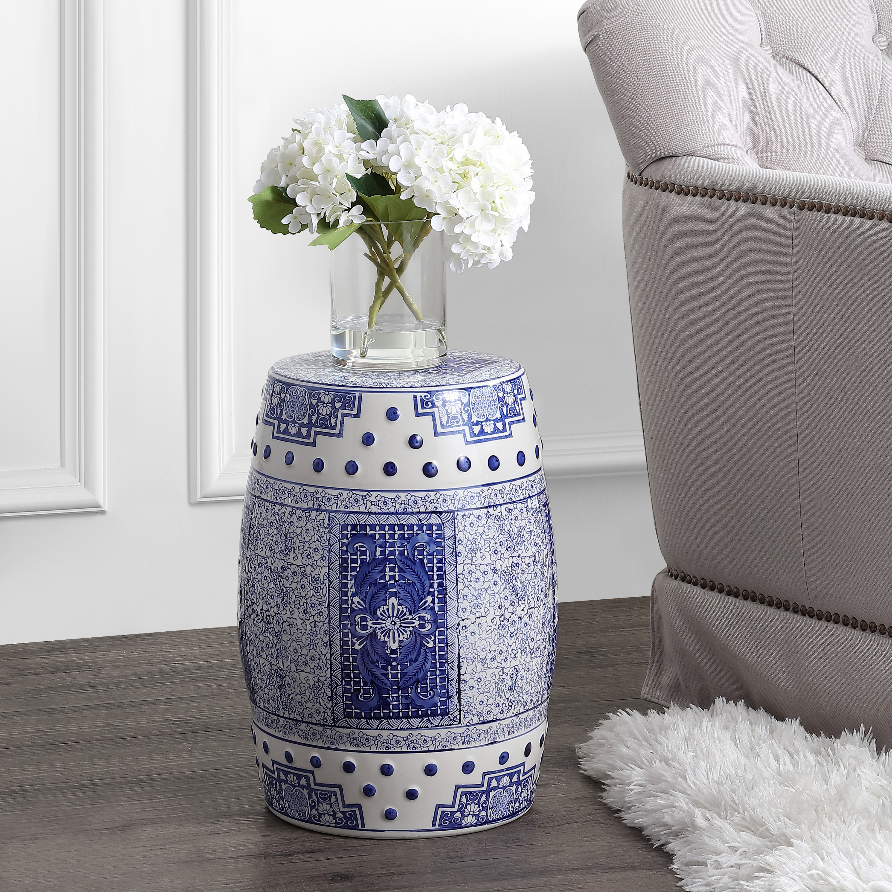 Acanthus 17 8 Chinoiserie Ceramic Drum Garden Stool Blue White Jonathan Y
